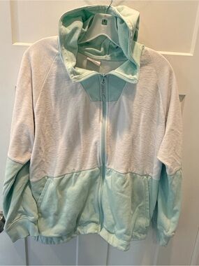 Columbia Mint Colorblock Zip Hoodie Large Cozy Fleece Jacket